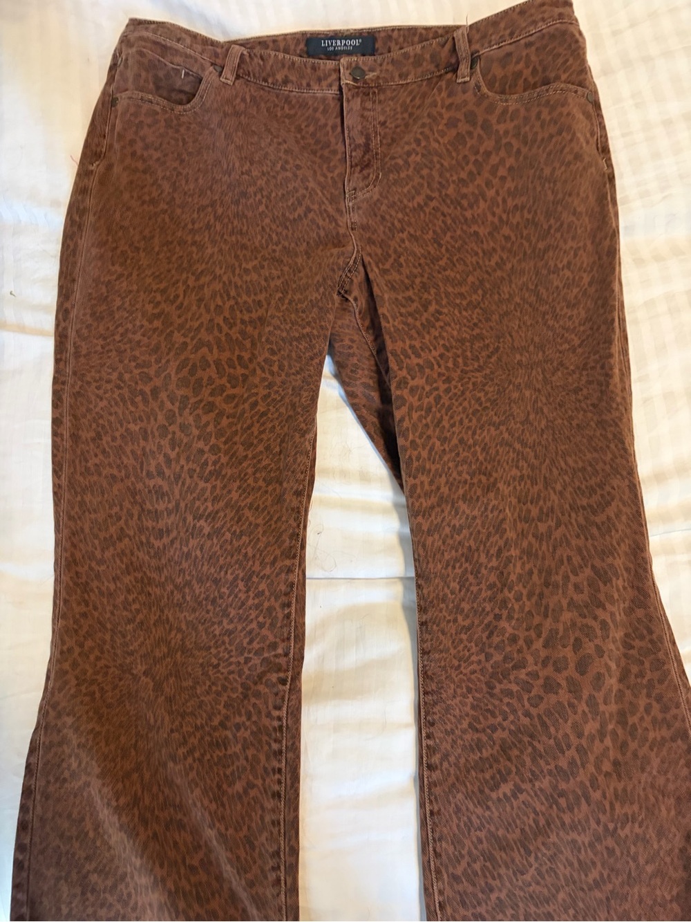 Liverpool Brown Leopard-Print Cropped Jeans